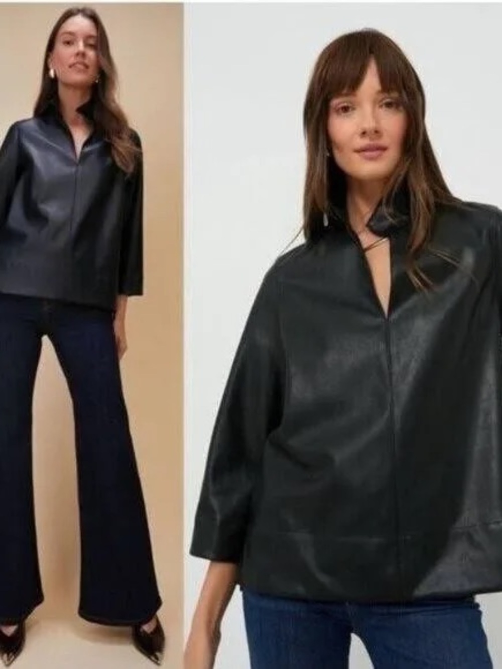Tuckernuck Margo Black Faux-Leather Three-Quarter Sleeve top